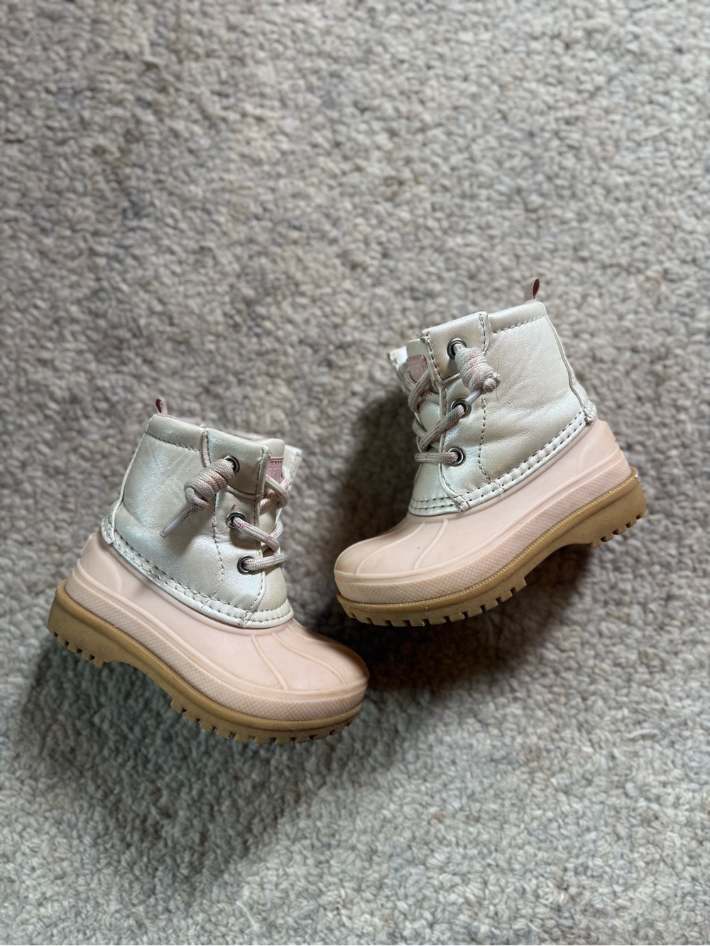 Toddler Girl Sperry Duck boots Pink and Cream size 5